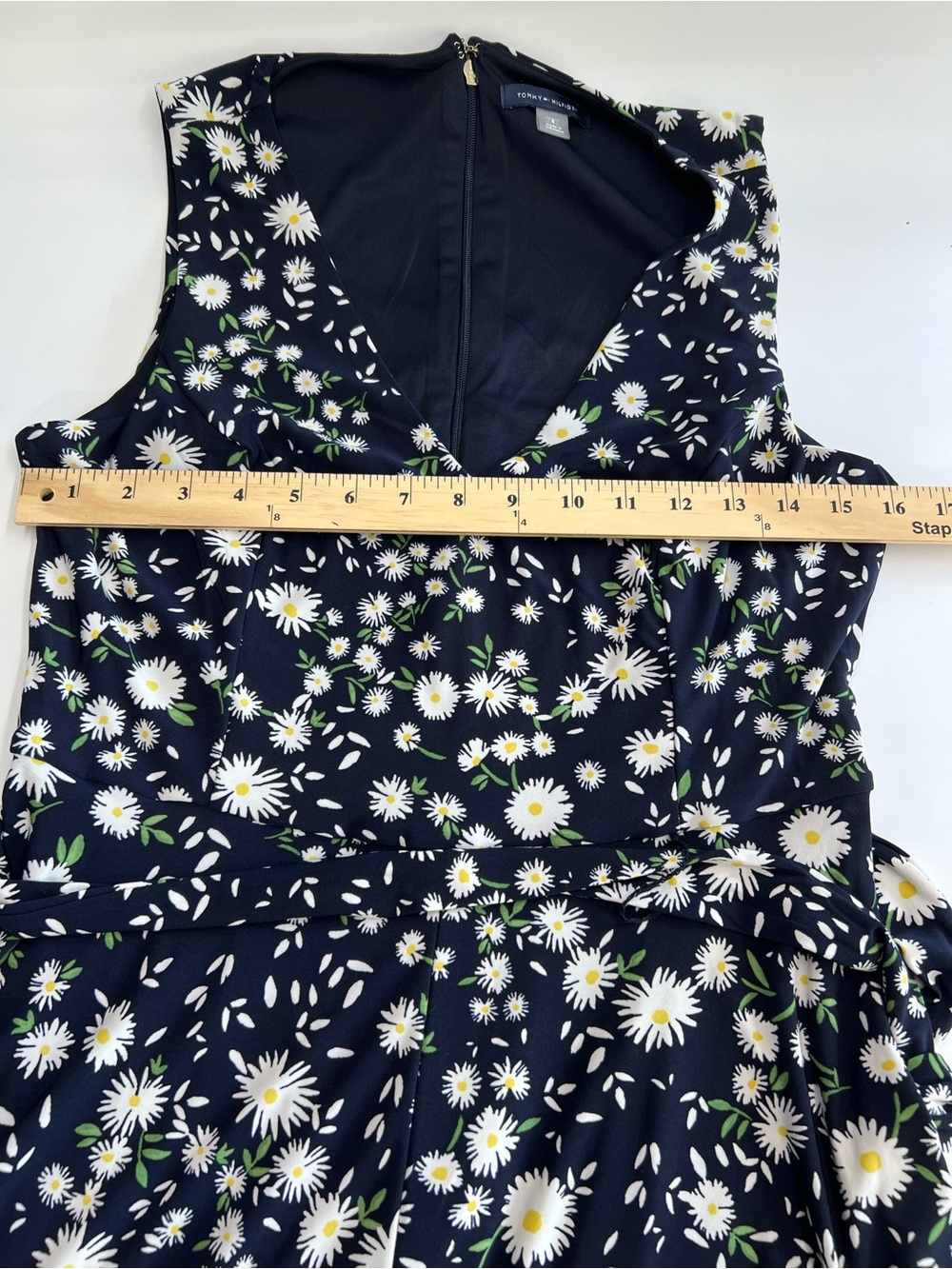 Tommy Hilfiger Wind Blown Daisy Navy V-Neck Midi Jersey Dress 8 Career Dinner - Picture 6 of 8